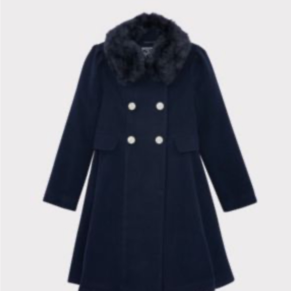 *New*Rothschild Black Double-Breasted Faux Fur Collar Coat